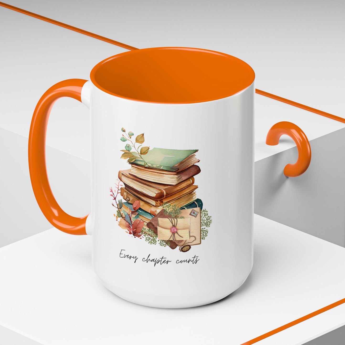 "Every Chapter Counts" Coffee Mug - Botanical Accent Black Interior & Handle