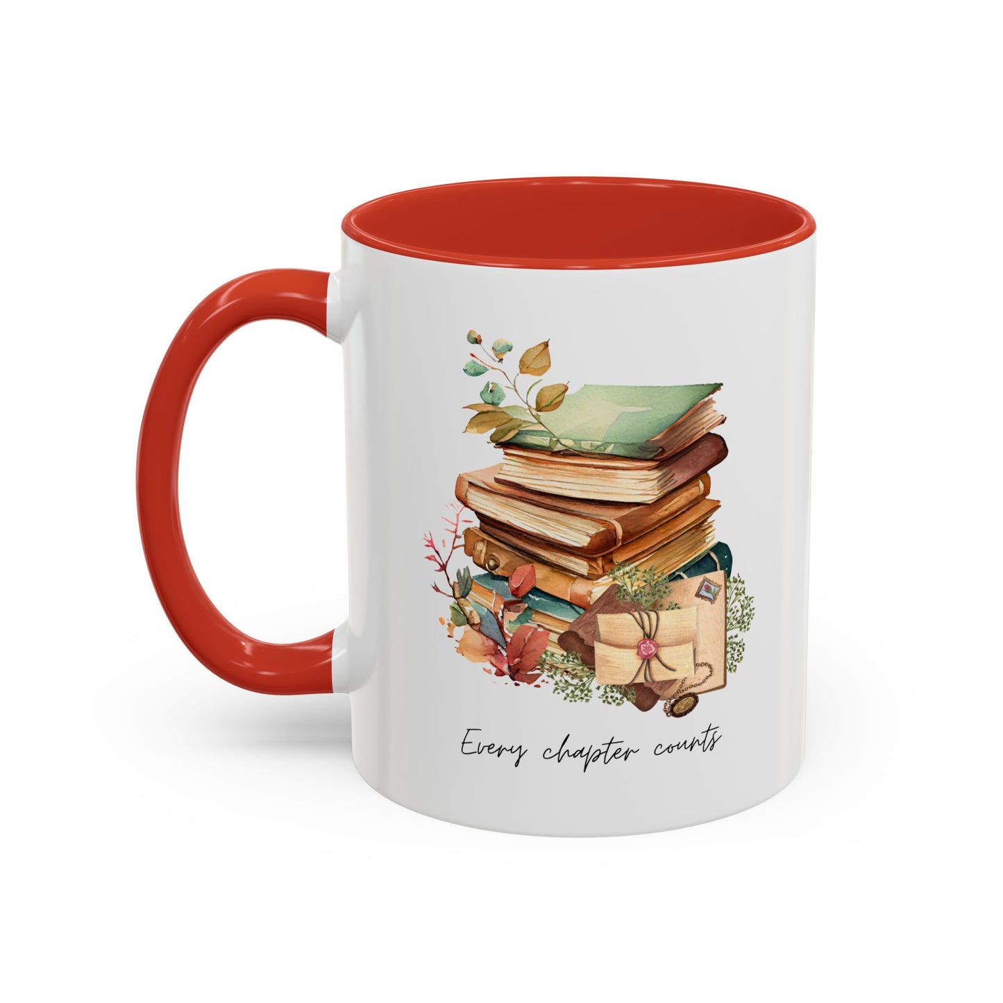 "Every Chapter Counts" Coffee Mug - Botanical Accent Black Interior & Handle