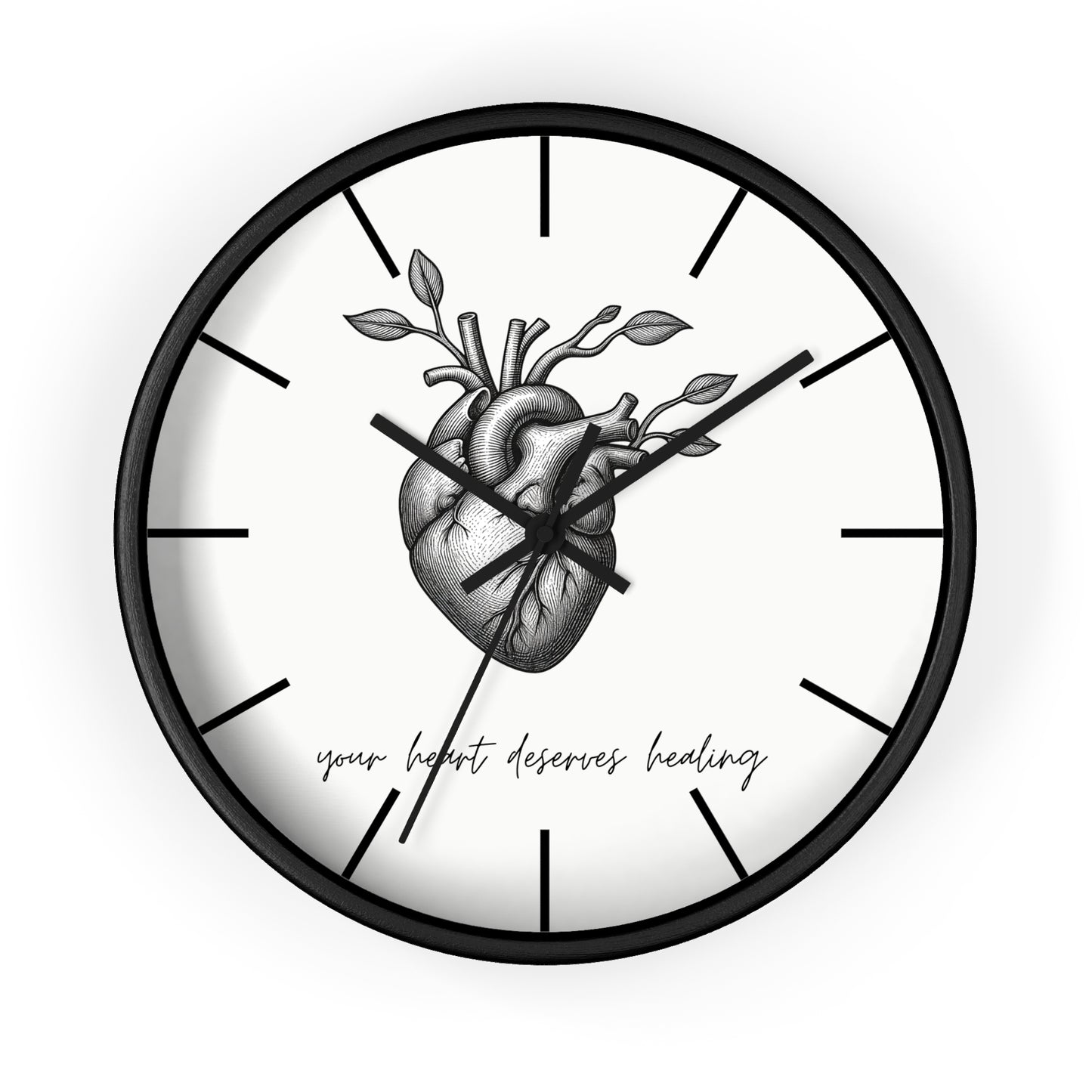 Healing Heart Wall Clock — Botanical Anatomical Clock with “your heart deserves healing” Quote