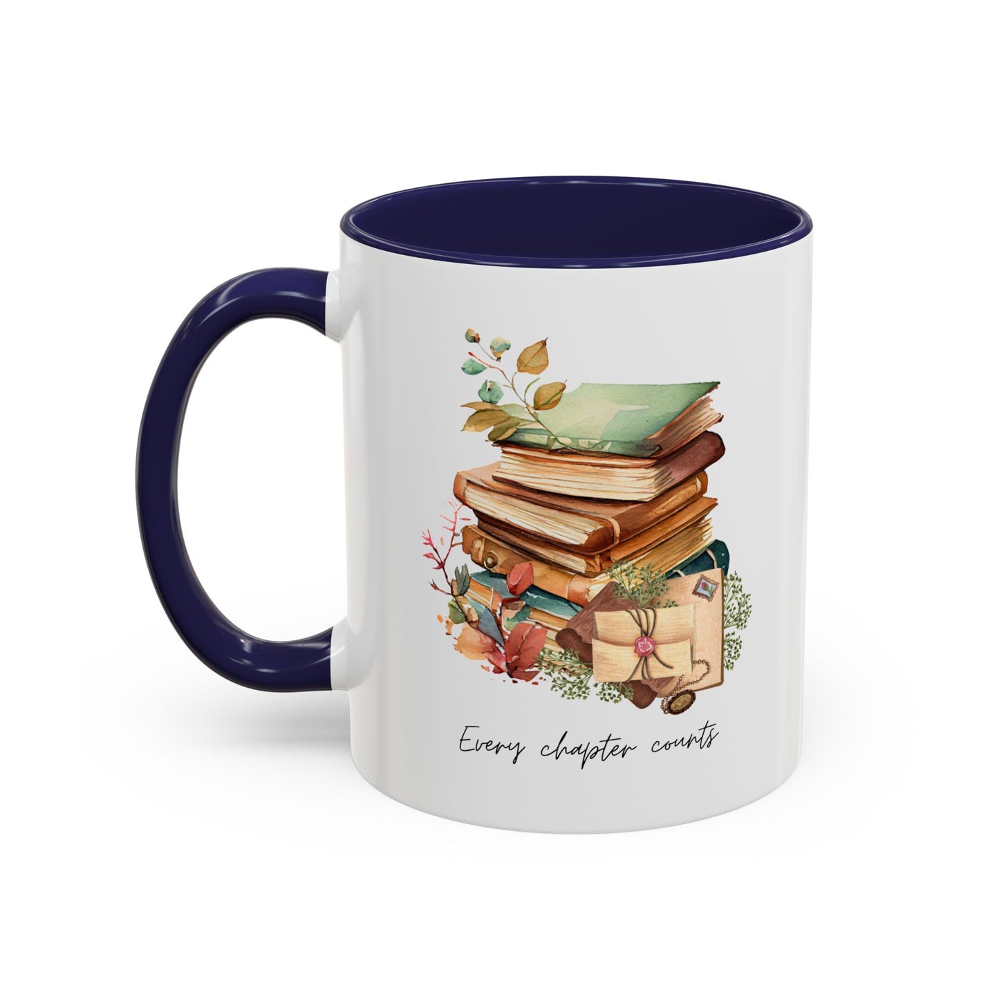 "Every Chapter Counts" Coffee Mug - Botanical Accent Black Interior & Handle