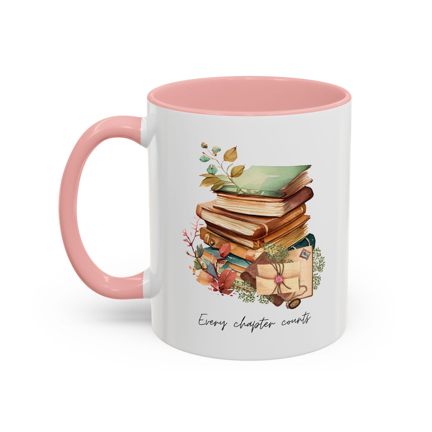 "Every Chapter Counts" Coffee Mug - Botanical Accent Black Interior & Handle