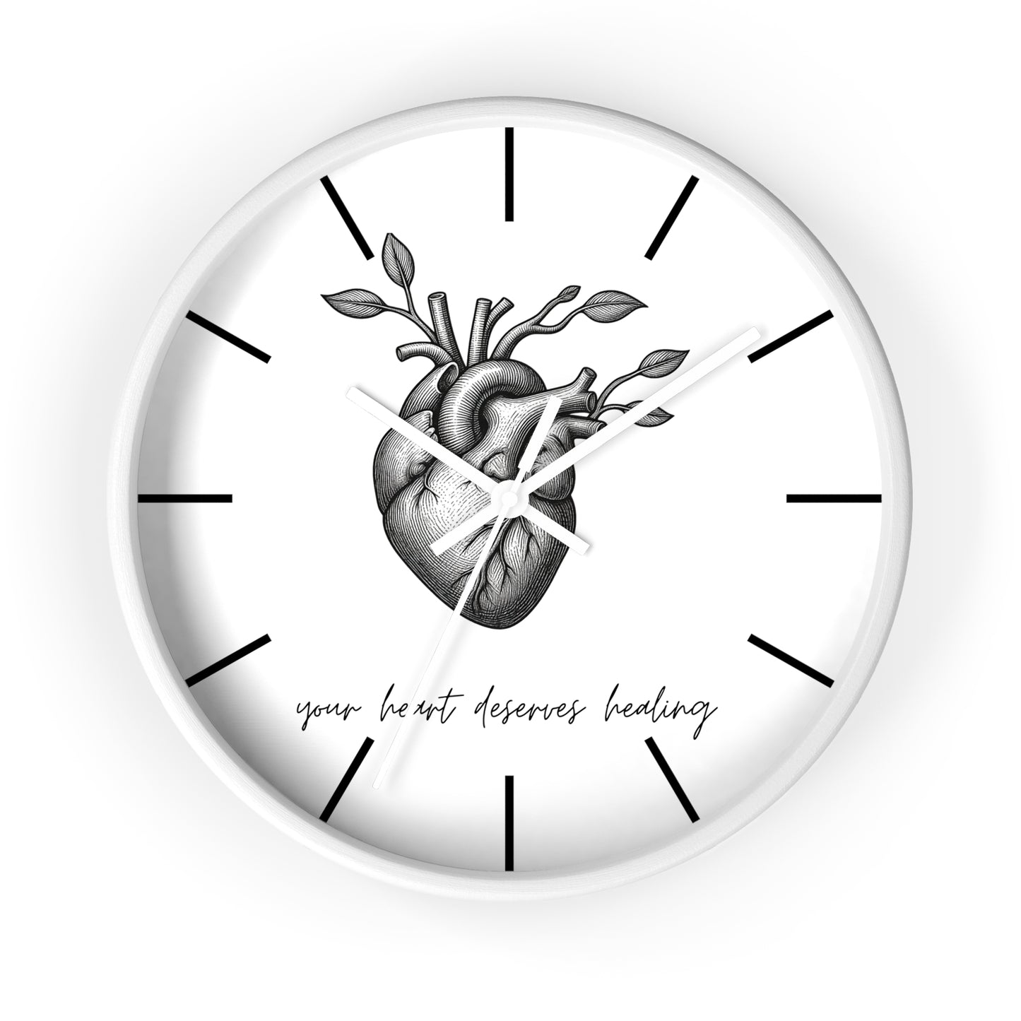 Healing Heart Wall Clock — Botanical Anatomical Clock with “your heart deserves healing” Quote