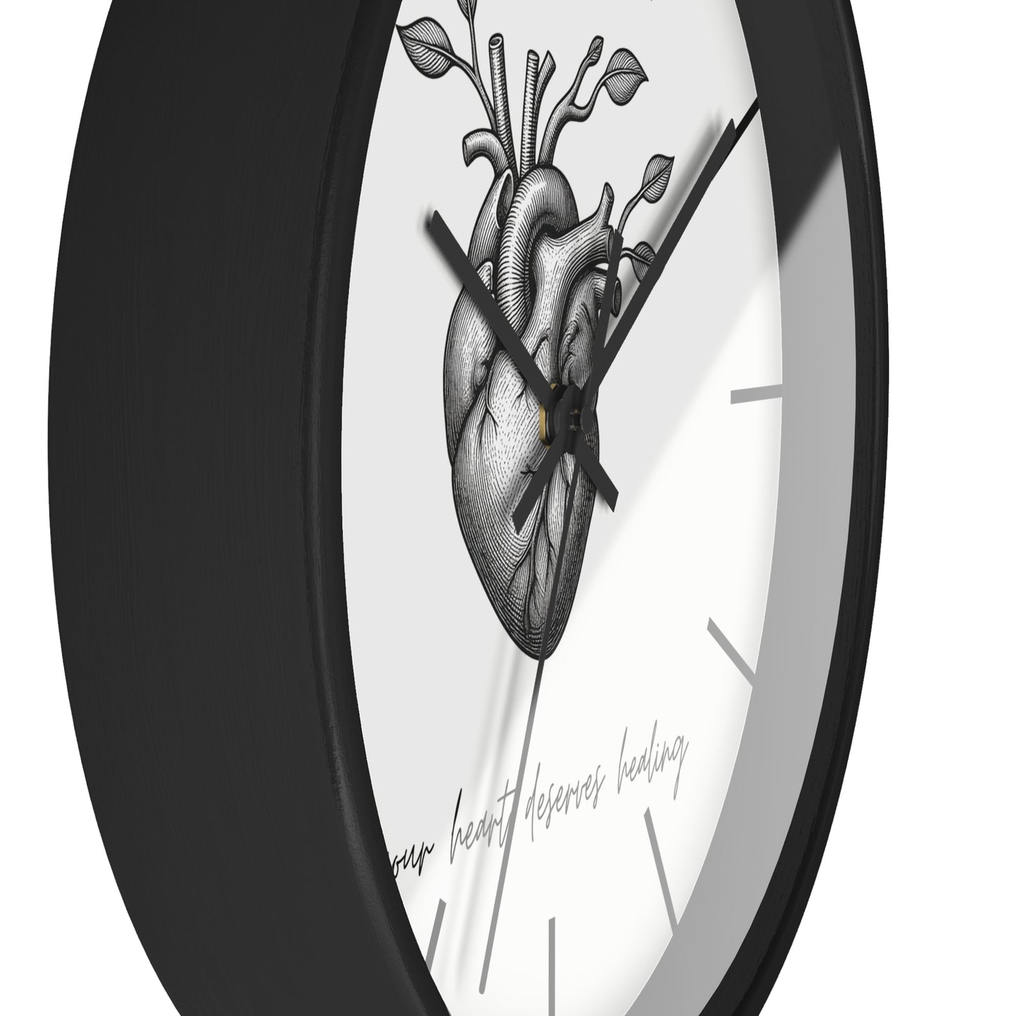 Healing Heart Wall Clock — Botanical Anatomical Clock with “your heart deserves healing” Quote