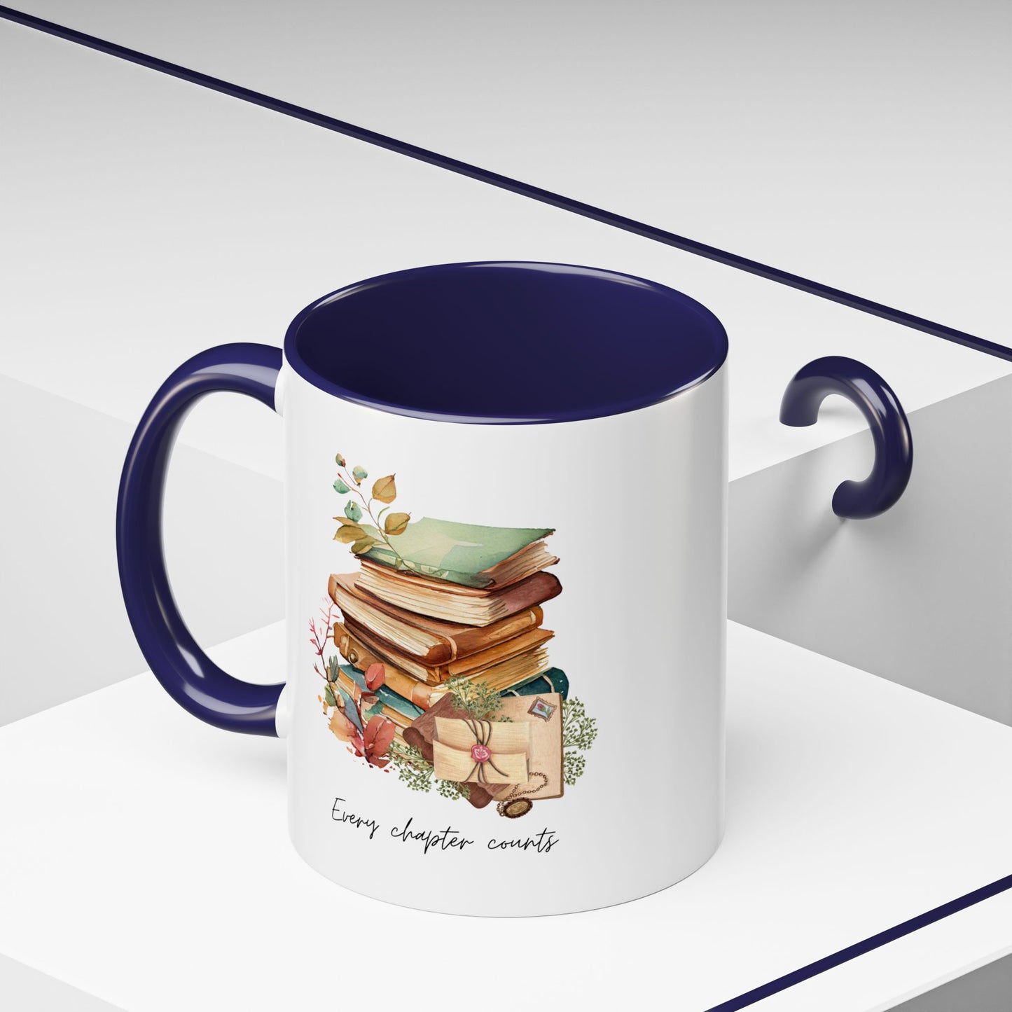 "Every Chapter Counts" Coffee Mug - Botanical Accent Black Interior & Handle