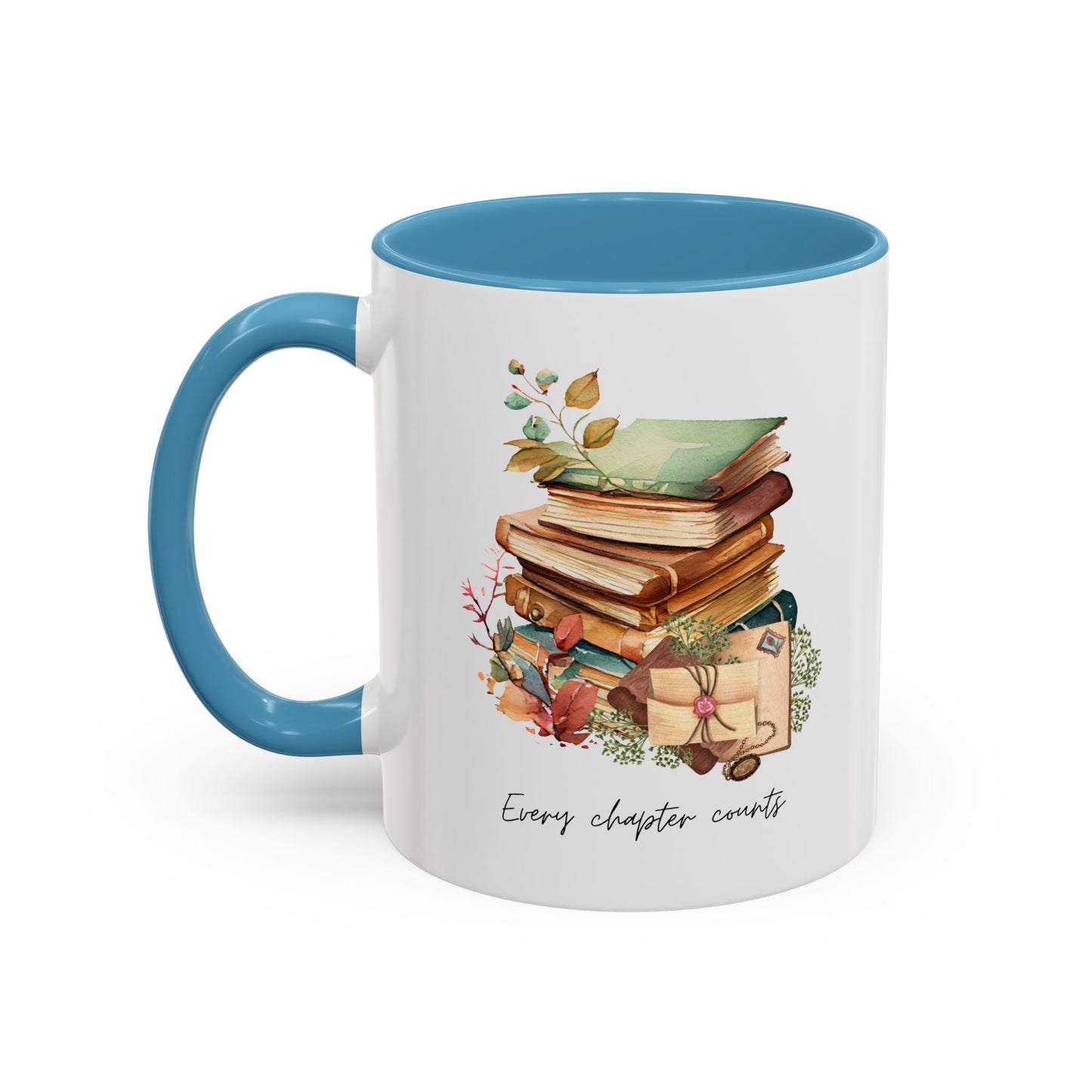 "Every Chapter Counts" Coffee Mug - Botanical Accent Black Interior & Handle