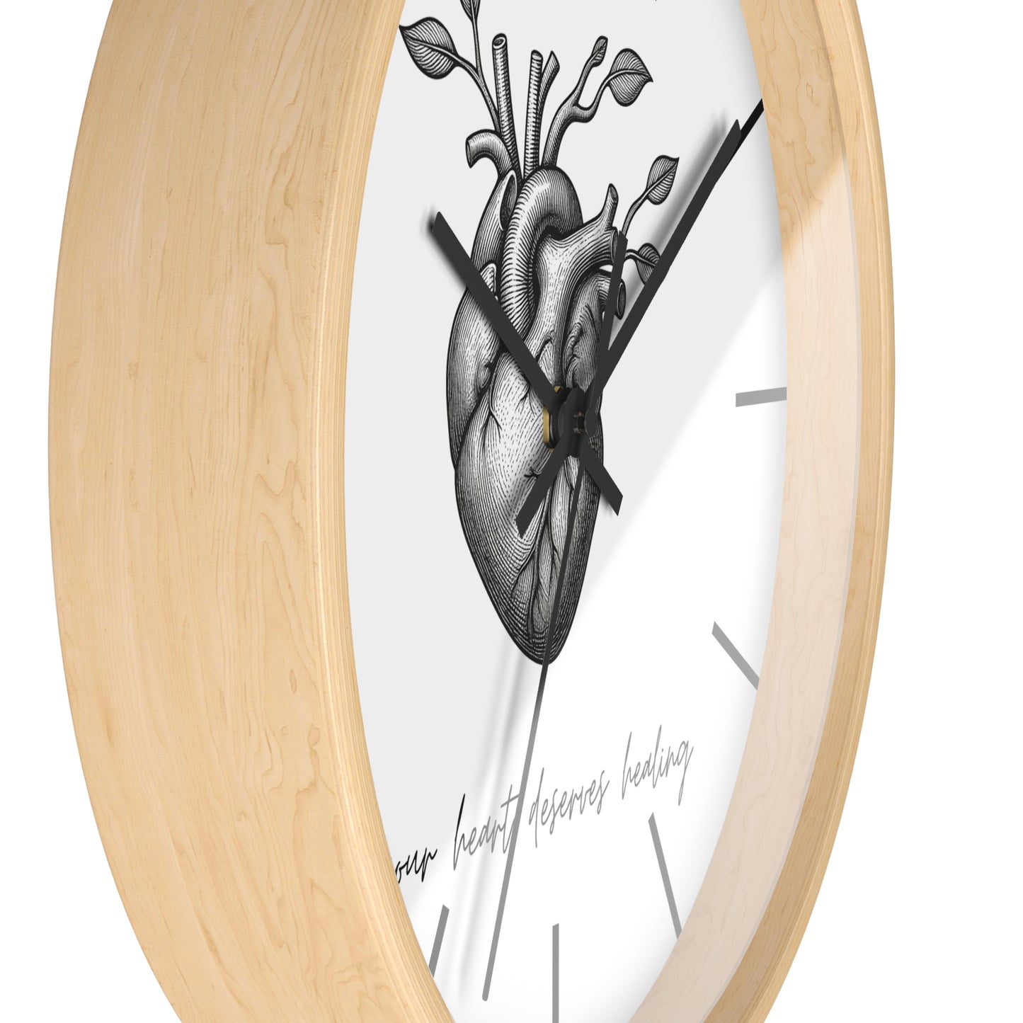 Healing Heart Wall Clock — Botanical Anatomical Clock with “your heart deserves healing” Quote