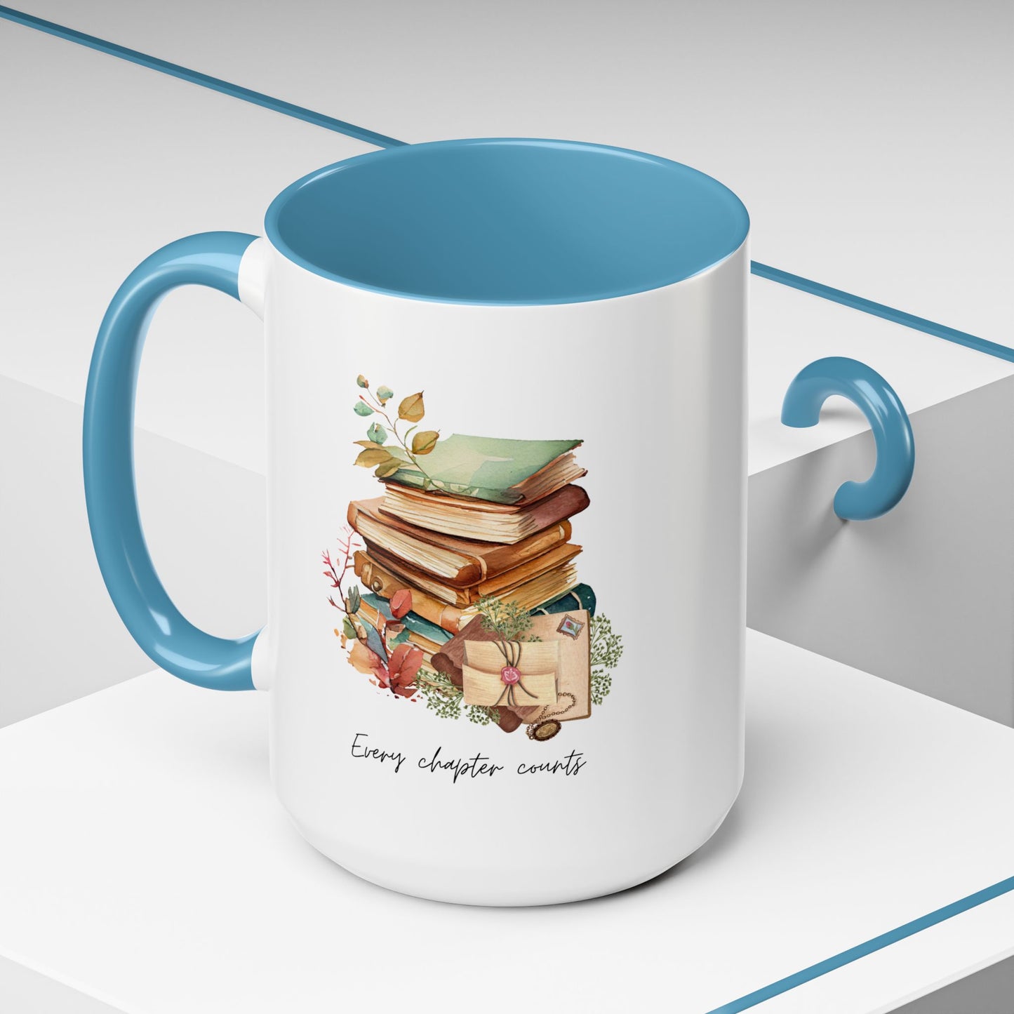 "Every Chapter Counts" Coffee Mug - Botanical Accent Black Interior & Handle