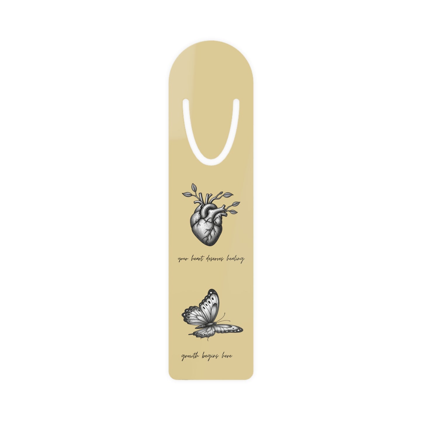 "Your hurts deserve healing, growth happens here" Bookmark — Heart & Butterfly