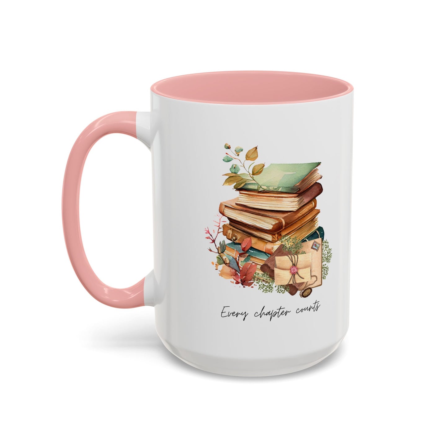 "Every Chapter Counts" Coffee Mug - Botanical Accent Black Interior & Handle