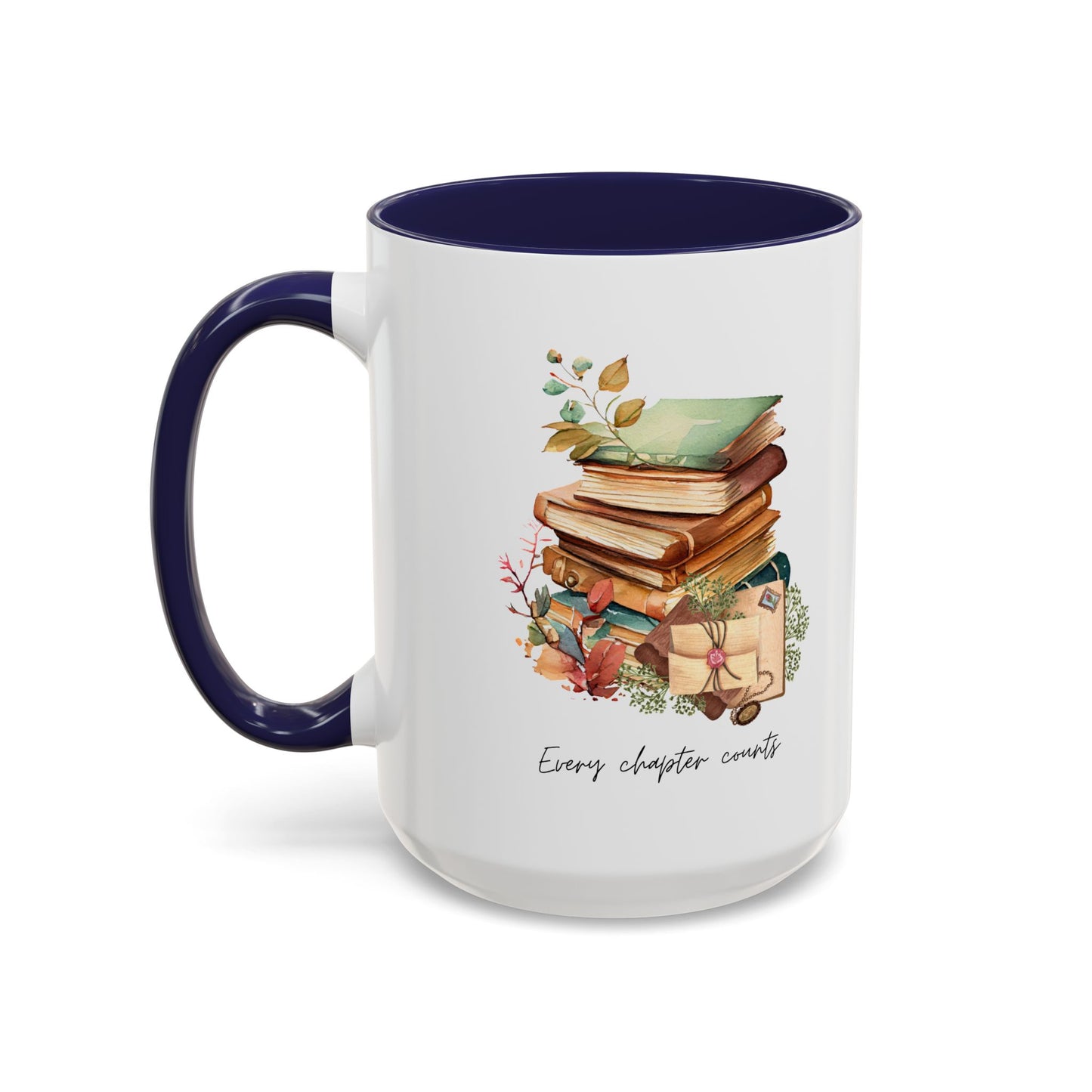 "Every Chapter Counts" Coffee Mug - Botanical Accent Black Interior & Handle