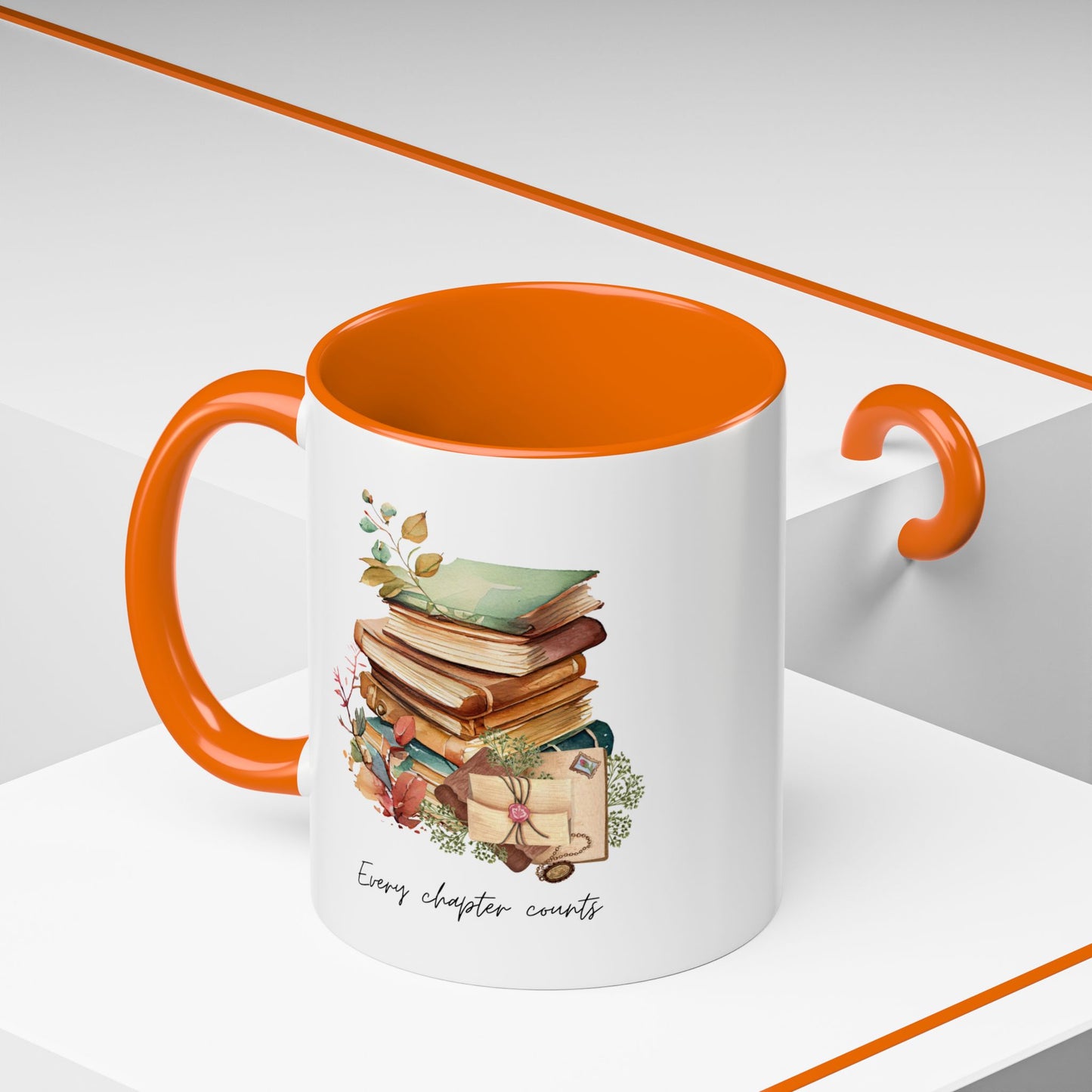 "Every Chapter Counts" Coffee Mug - Botanical Accent Black Interior & Handle