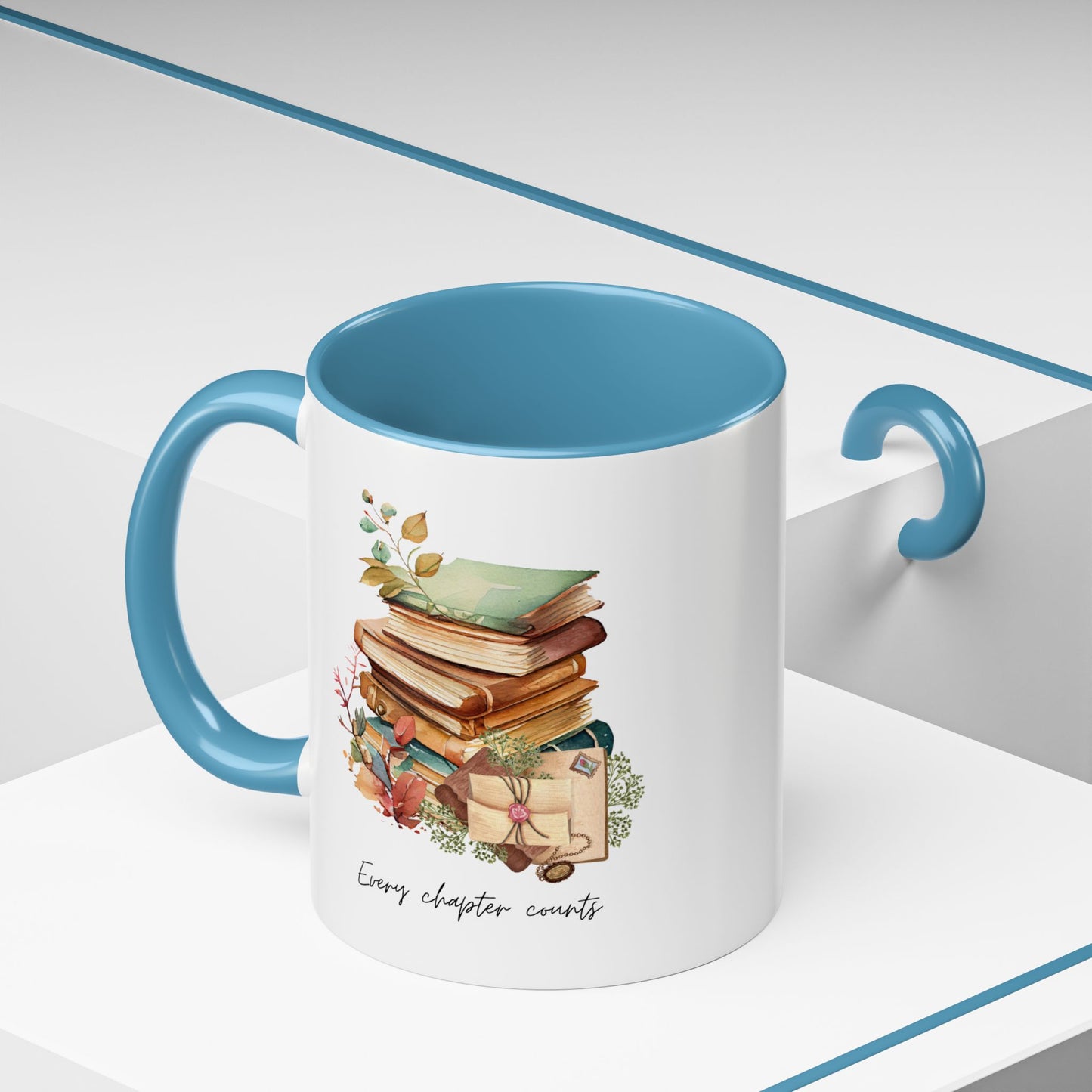 "Every Chapter Counts" Coffee Mug - Botanical Accent Black Interior & Handle