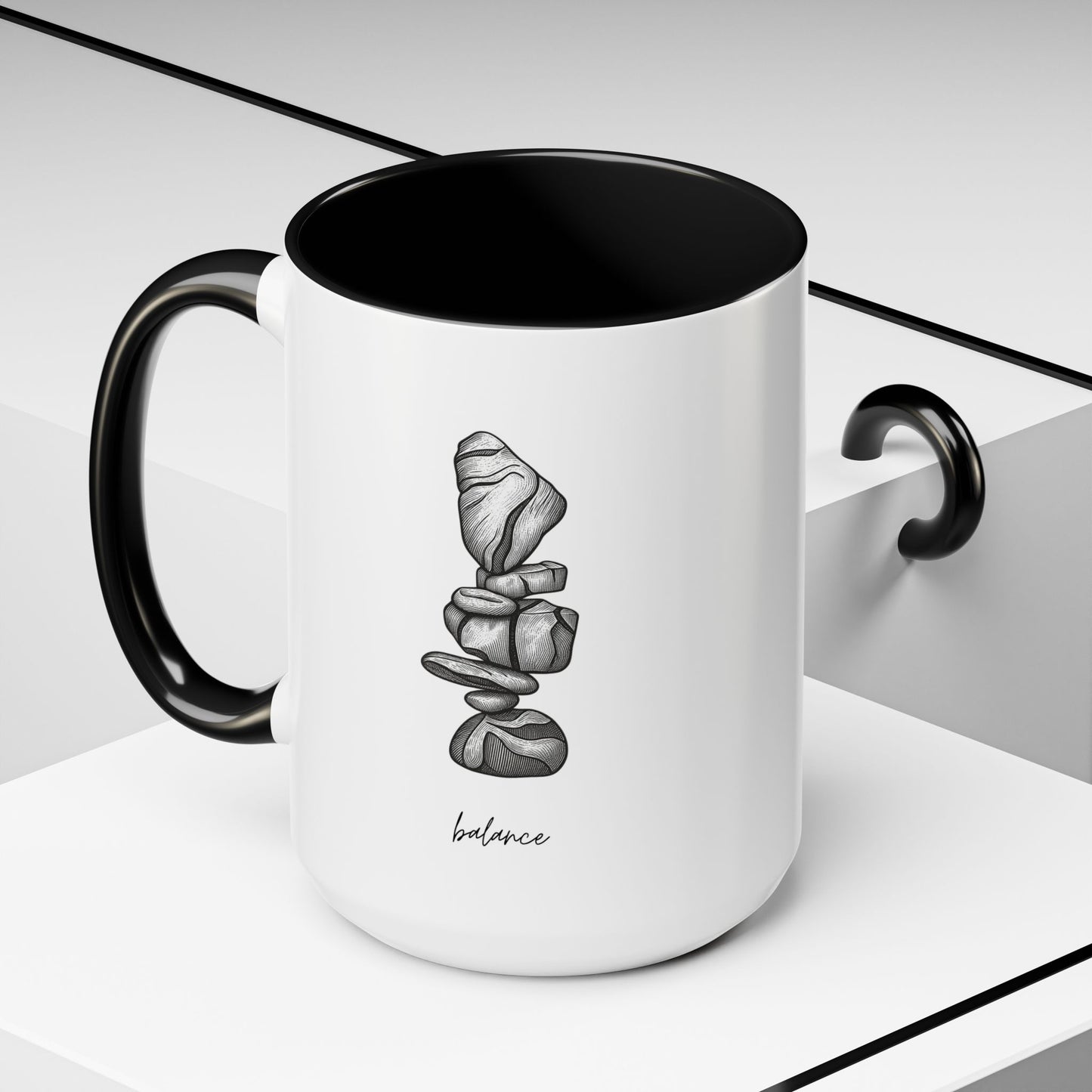 "Balance" Coffee Mug – Black Accent Classic Ceramic 11/15oz