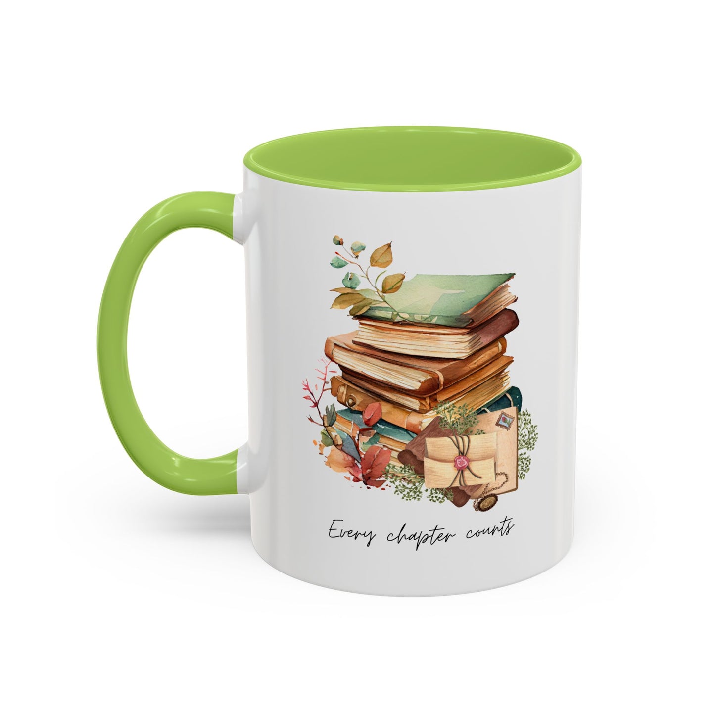 "Every Chapter Counts" Coffee Mug - Botanical Accent Black Interior & Handle