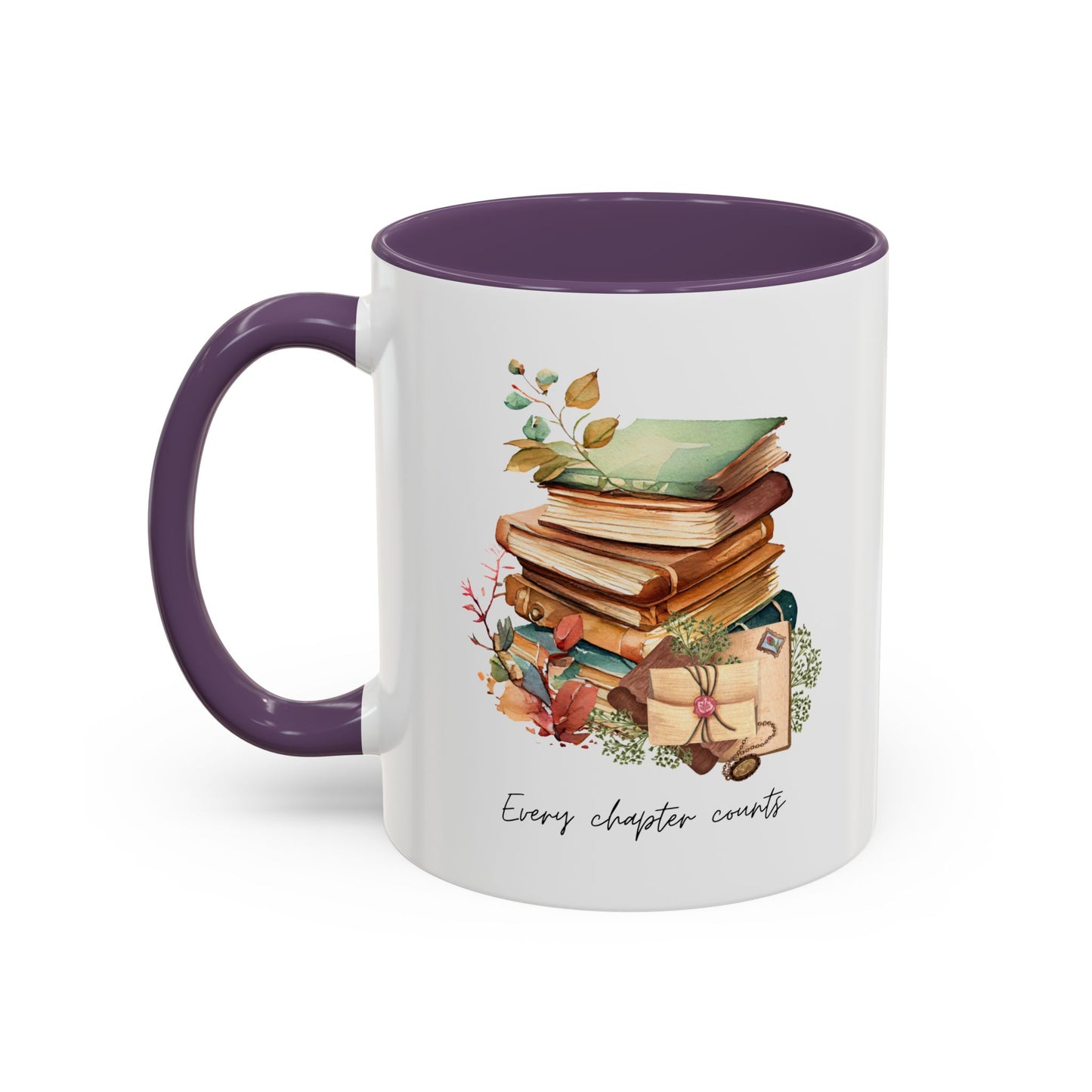 "Every Chapter Counts" Coffee Mug - Botanical Accent Black Interior & Handle