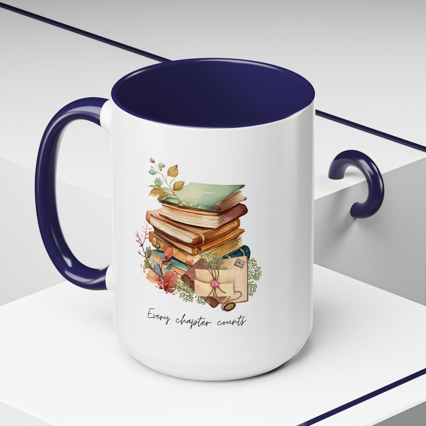 "Every Chapter Counts" Coffee Mug - Botanical Accent Black Interior & Handle