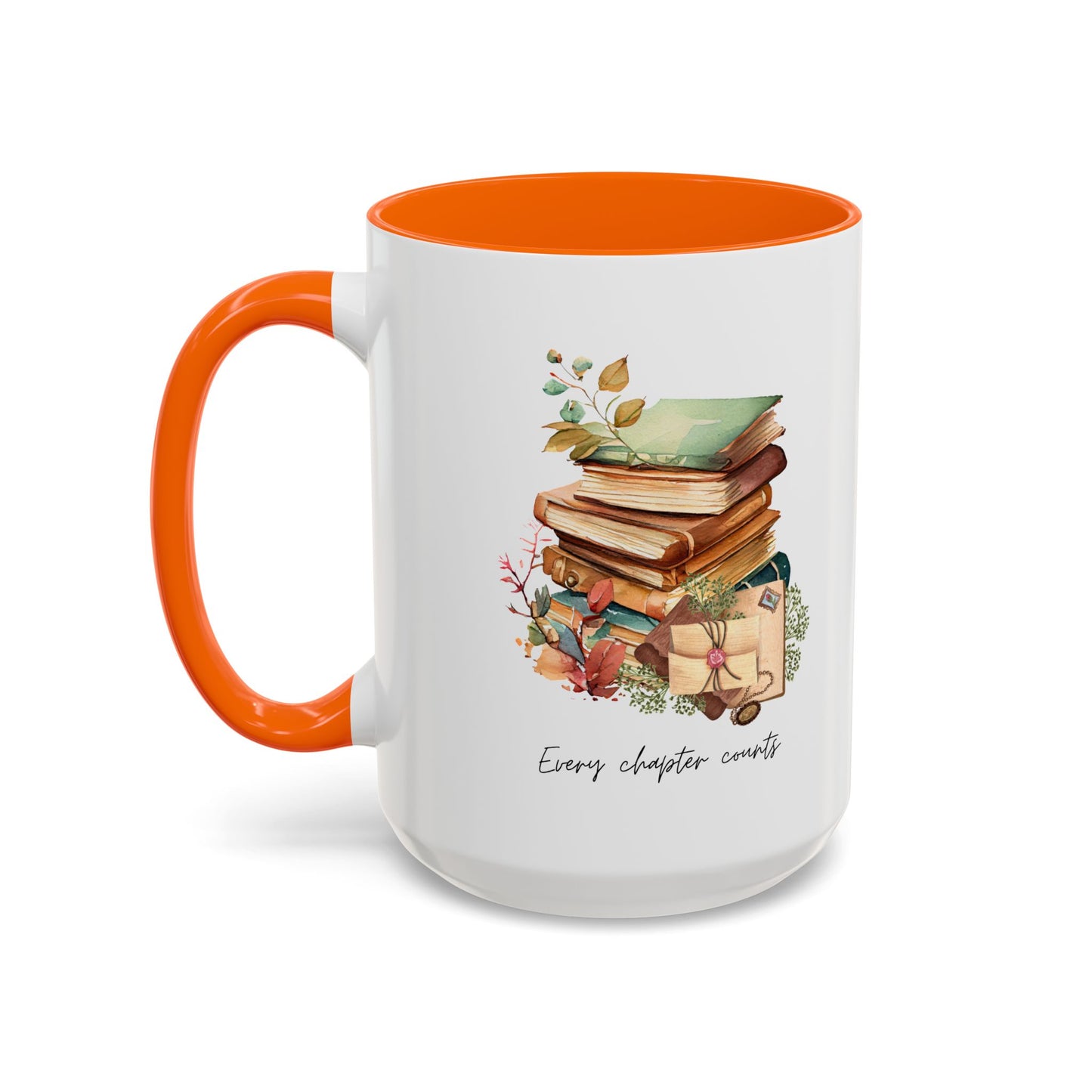 "Every Chapter Counts" Coffee Mug - Botanical Accent Black Interior & Handle