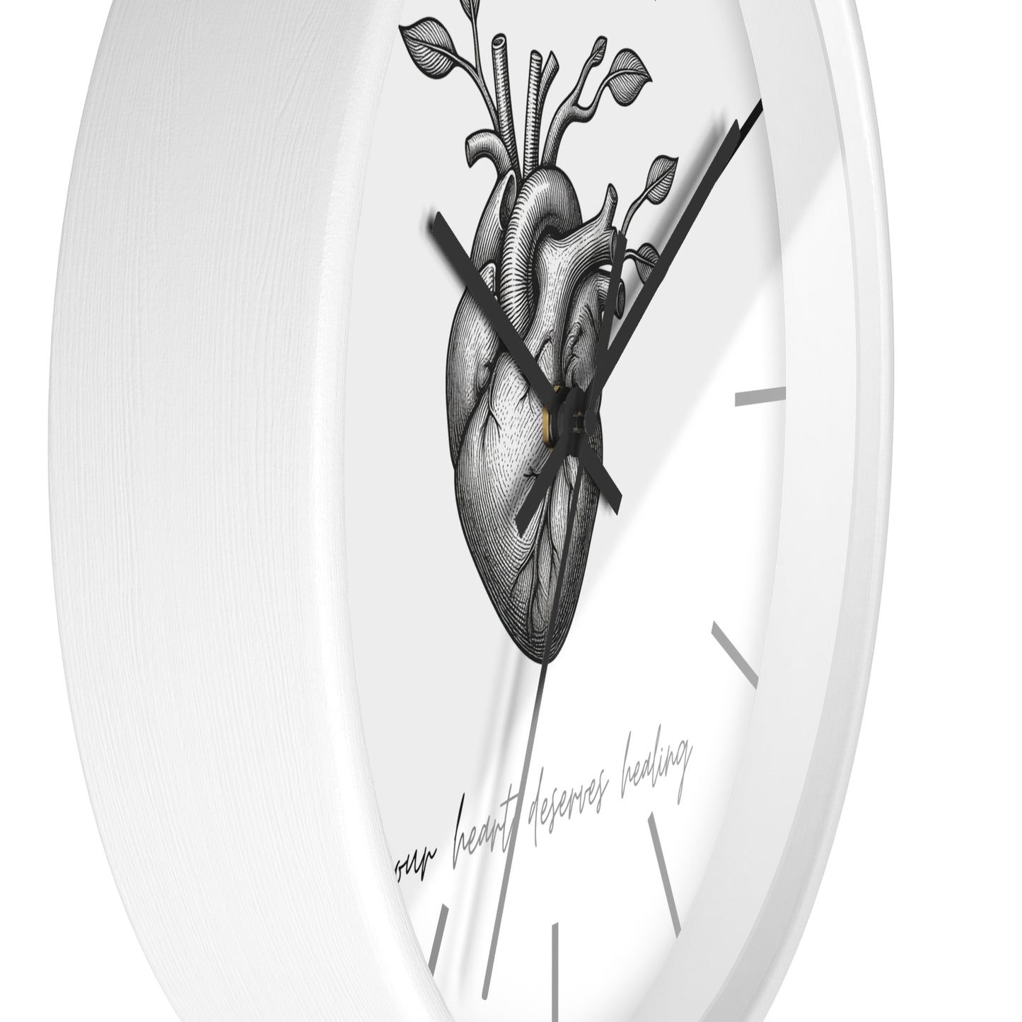 Healing Heart Wall Clock — Botanical Anatomical Clock with “your heart deserves healing” Quote