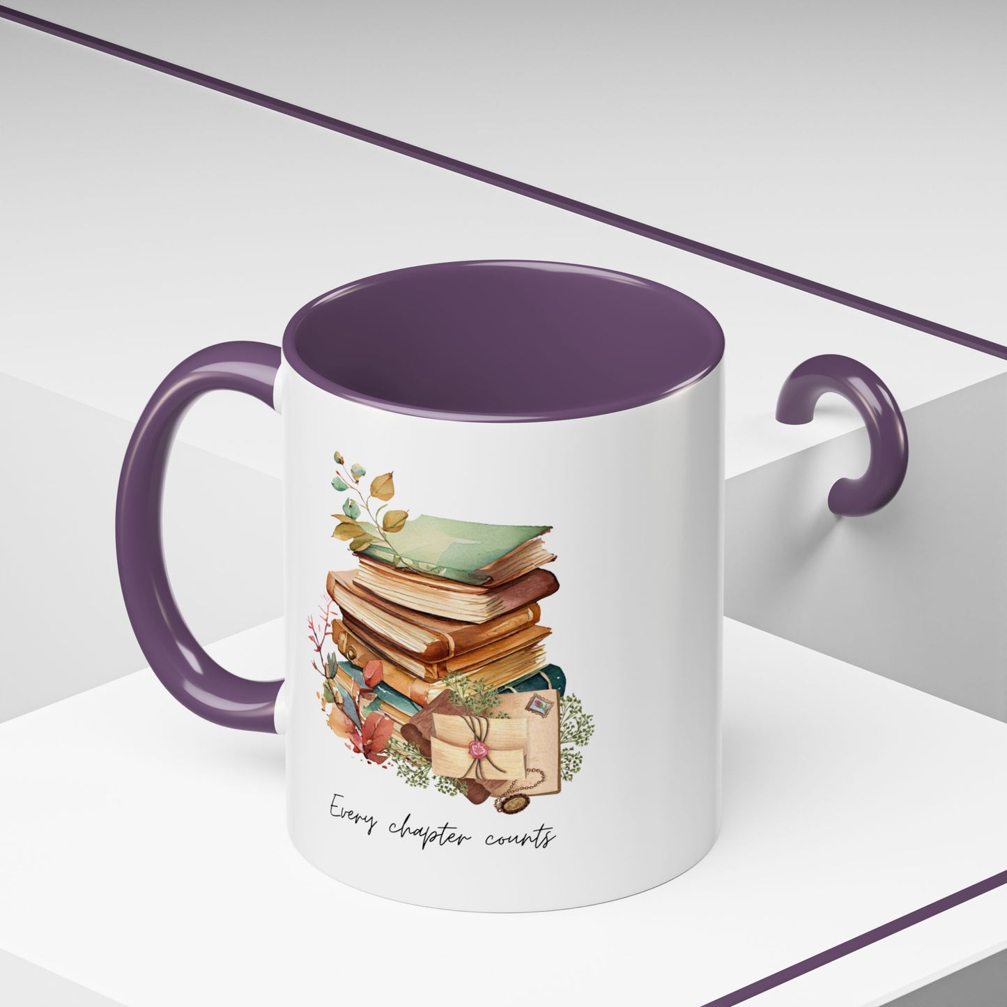 "Every Chapter Counts" Coffee Mug - Botanical Accent Black Interior & Handle