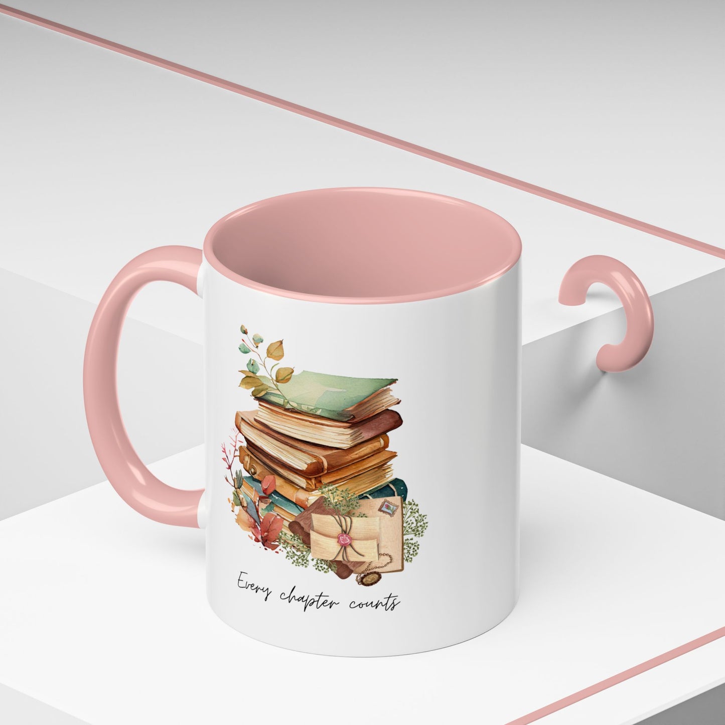 "Every Chapter Counts" Coffee Mug - Botanical Accent Black Interior & Handle