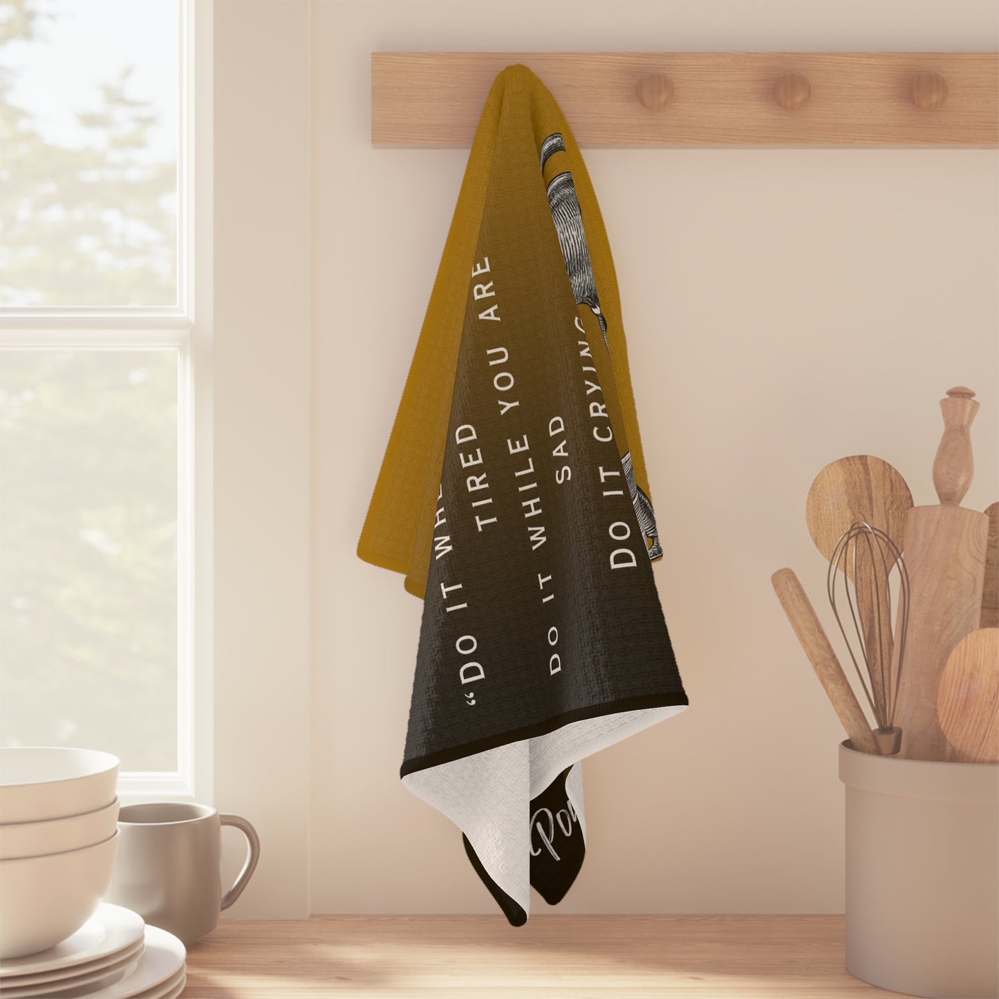 “The Spirit of Perseverance” Microfiber Tea Towel — Inspirational Kitchen Towel with Motivational Quote (Pour Into You)