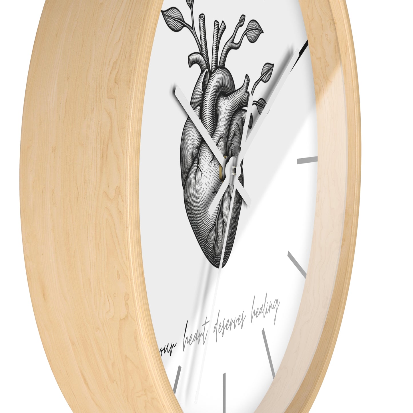 Healing Heart Wall Clock — Botanical Anatomical Clock with “your heart deserves healing” Quote