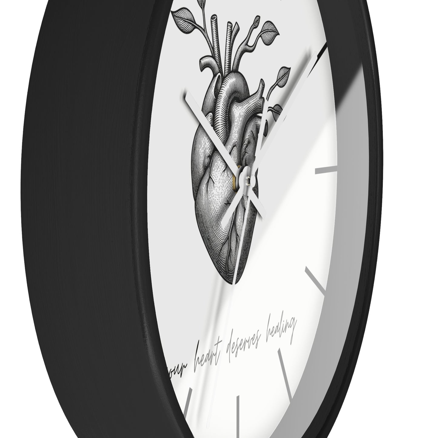 Healing Heart Wall Clock — Botanical Anatomical Clock with “your heart deserves healing” Quote