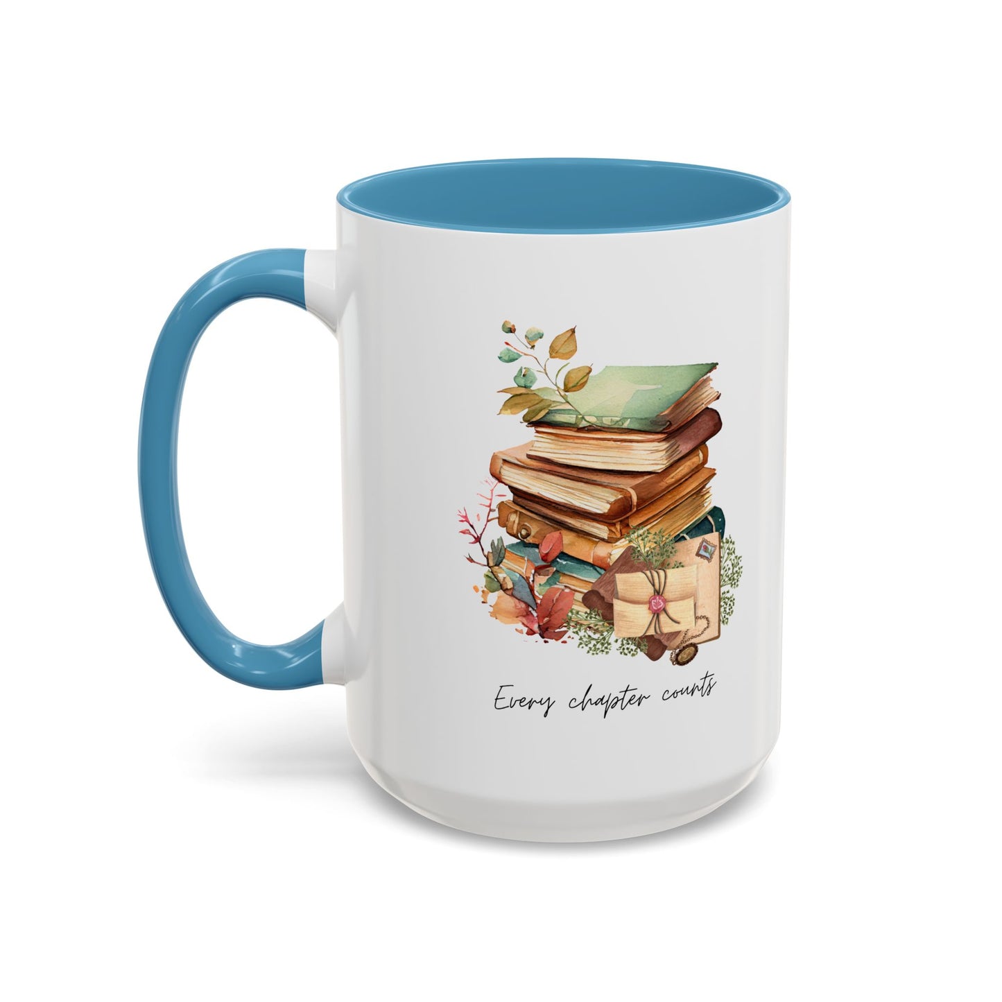 "Every Chapter Counts" Coffee Mug - Botanical Accent Black Interior & Handle
