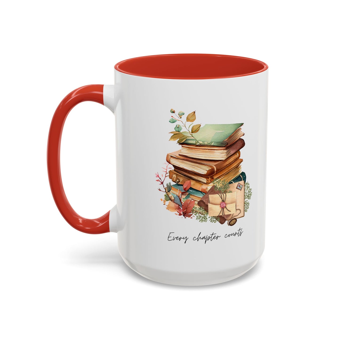 "Every Chapter Counts" Coffee Mug - Botanical Accent Black Interior & Handle