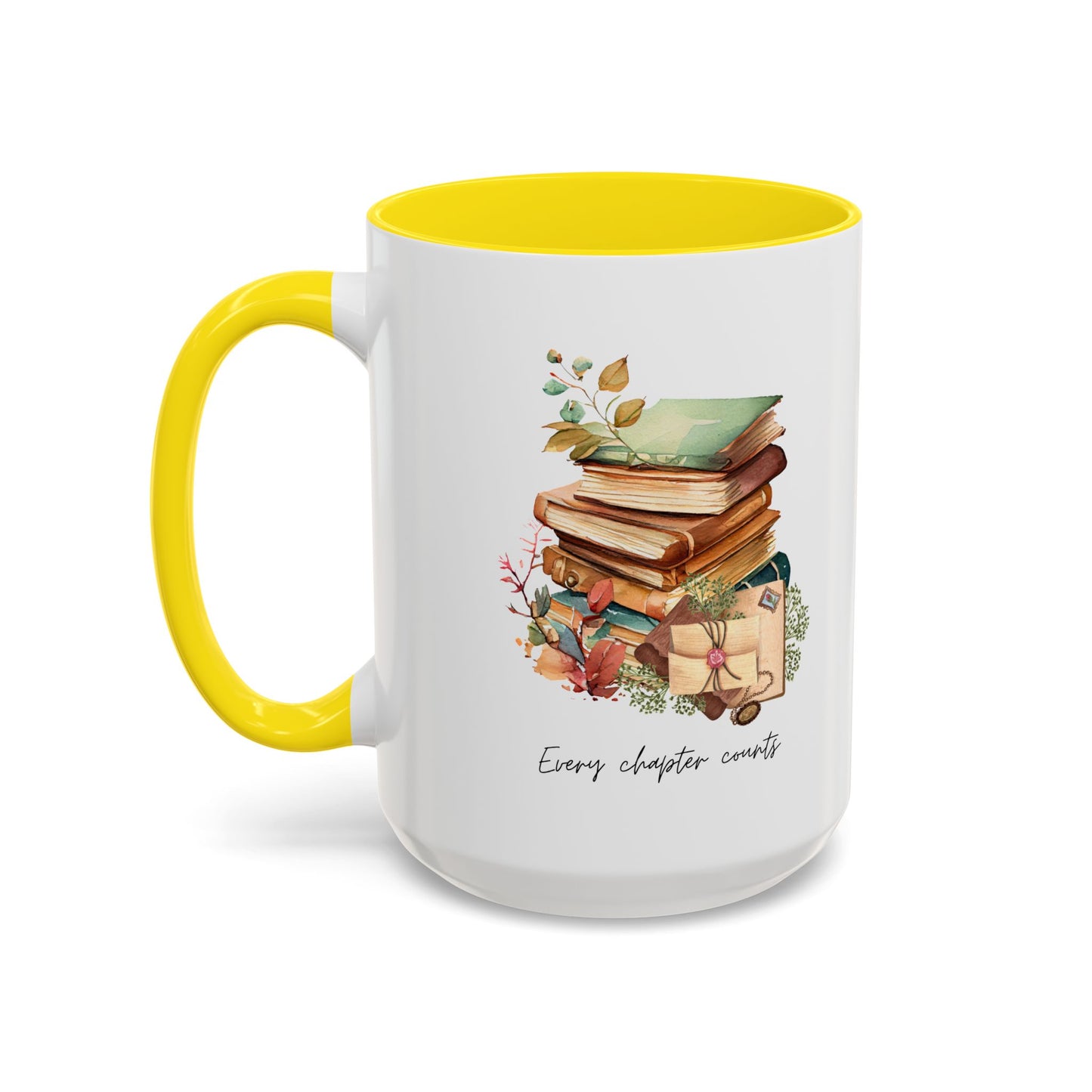 "Every Chapter Counts" Coffee Mug - Botanical Accent Black Interior & Handle