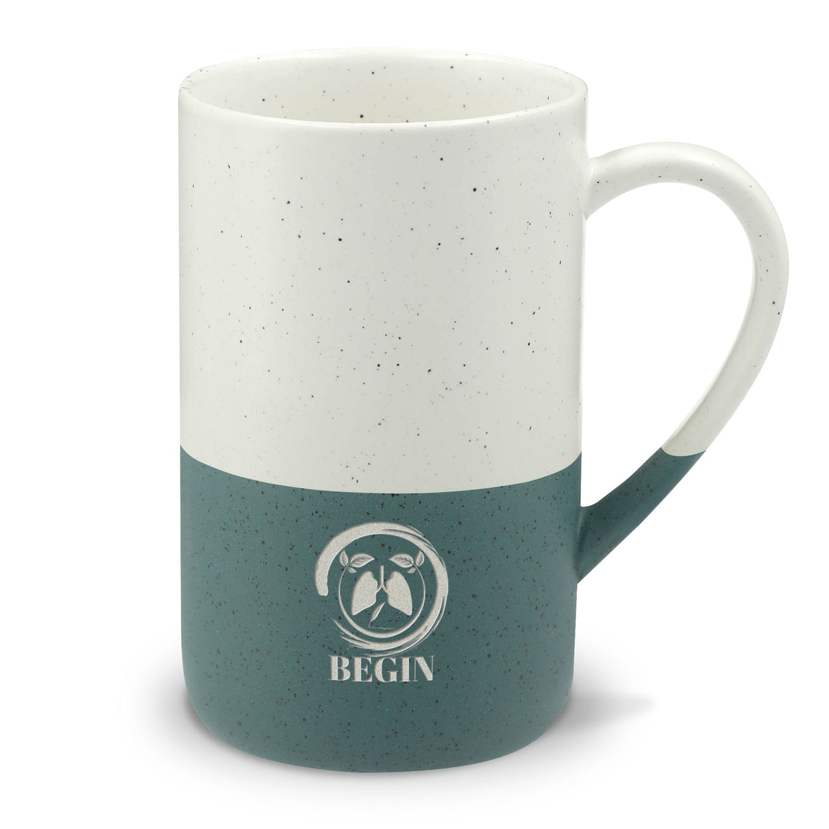The Wellbeing Story Speckled Ceramic Mug 13oz — Two-Tone Engraved Coffee Cup