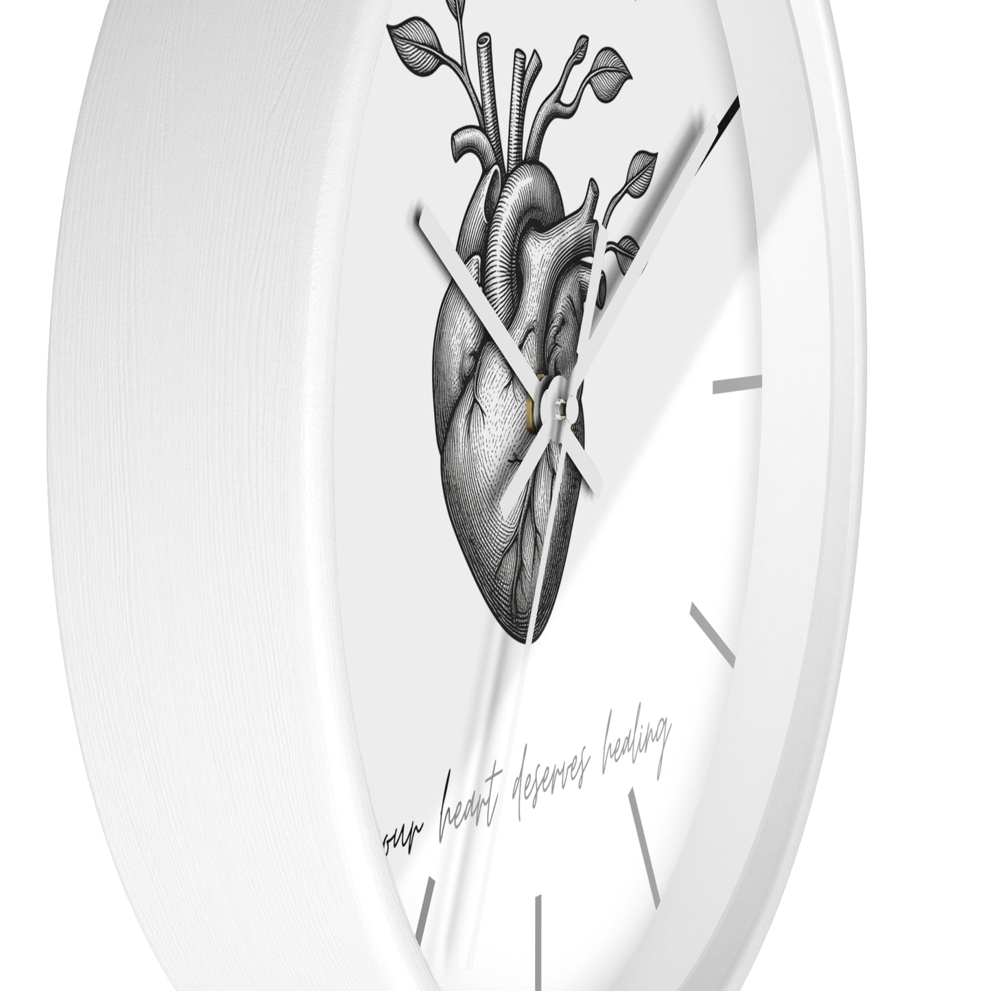 Healing Heart Wall Clock — Botanical Anatomical Clock with “your heart deserves healing” Quote