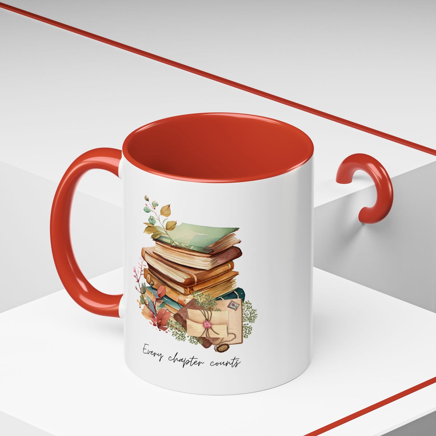 "Every Chapter Counts" Coffee Mug - Botanical Accent Black Interior & Handle