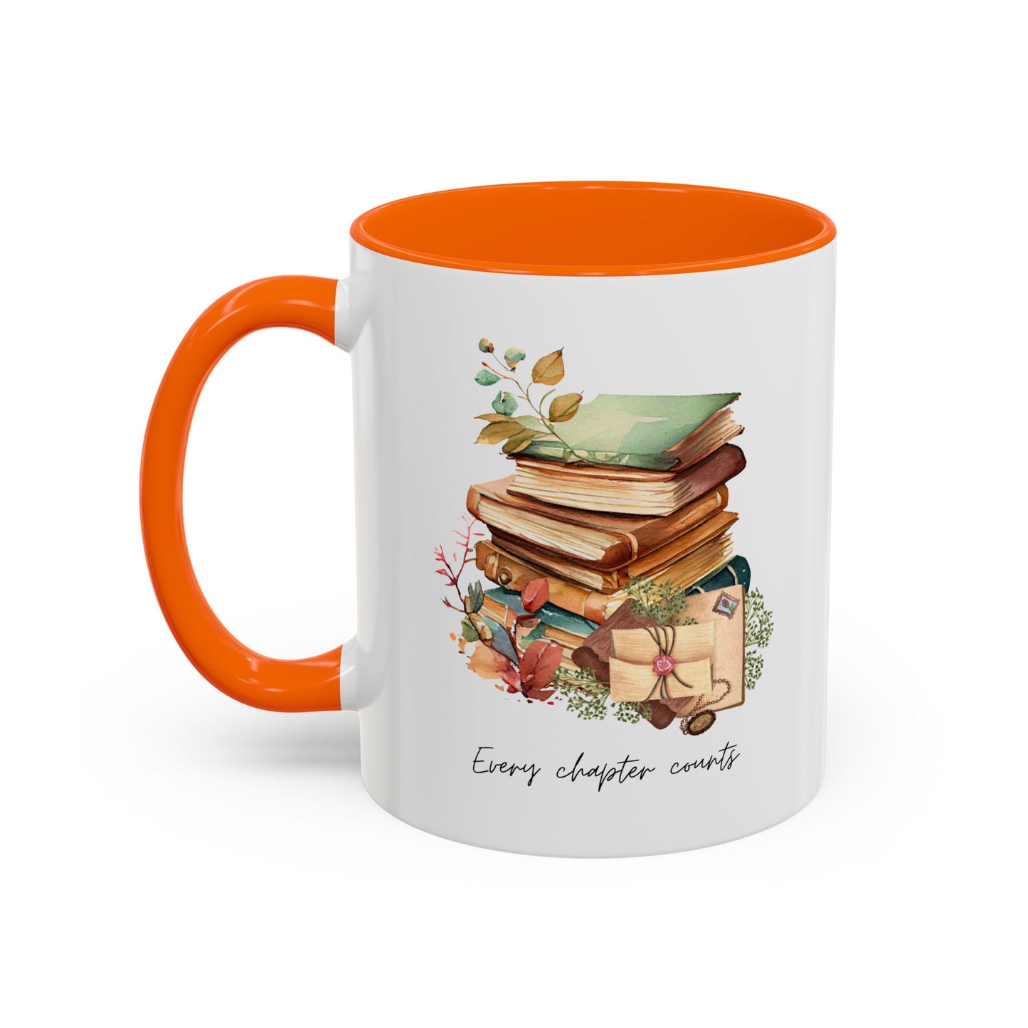 "Every Chapter Counts" Coffee Mug - Botanical Accent Black Interior & Handle