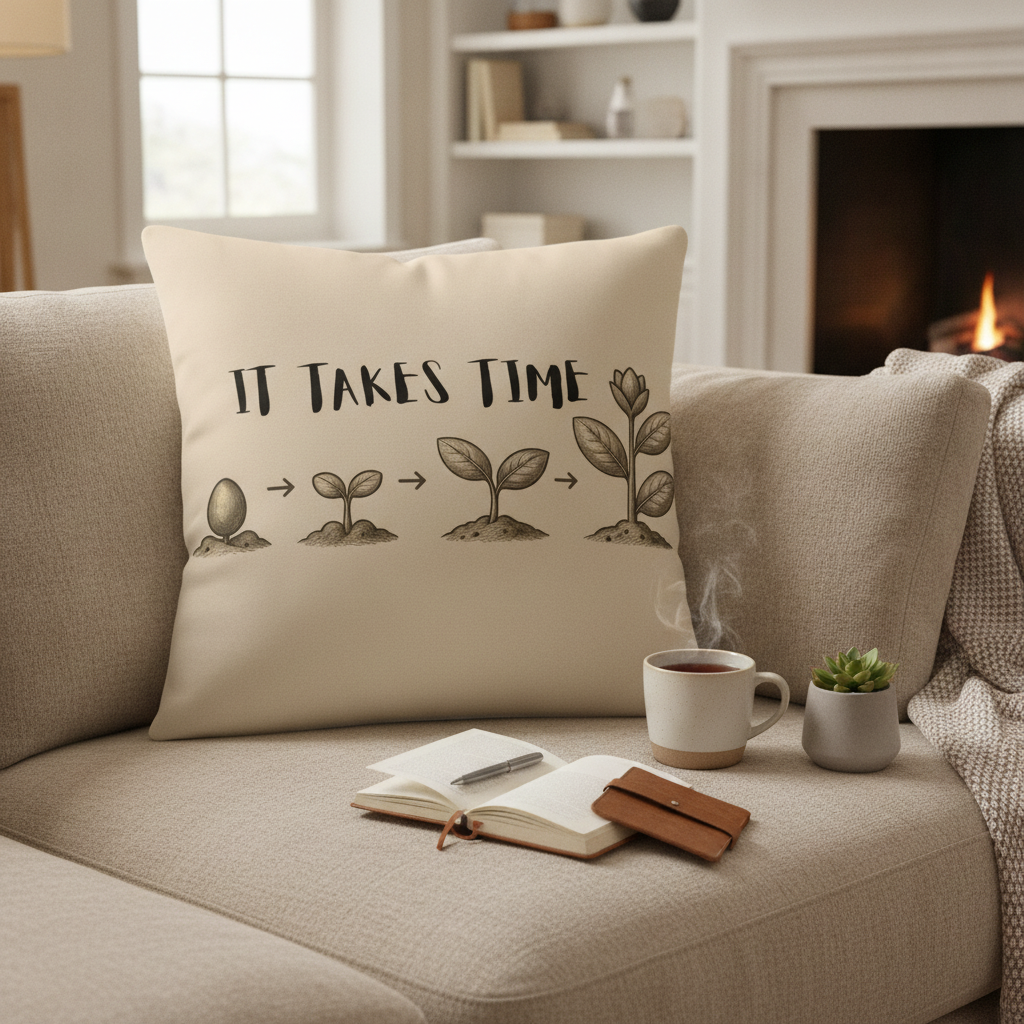 "It Takes Time" Throw Pillow