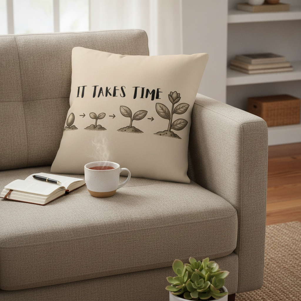 "It Takes Time" Throw Pillow