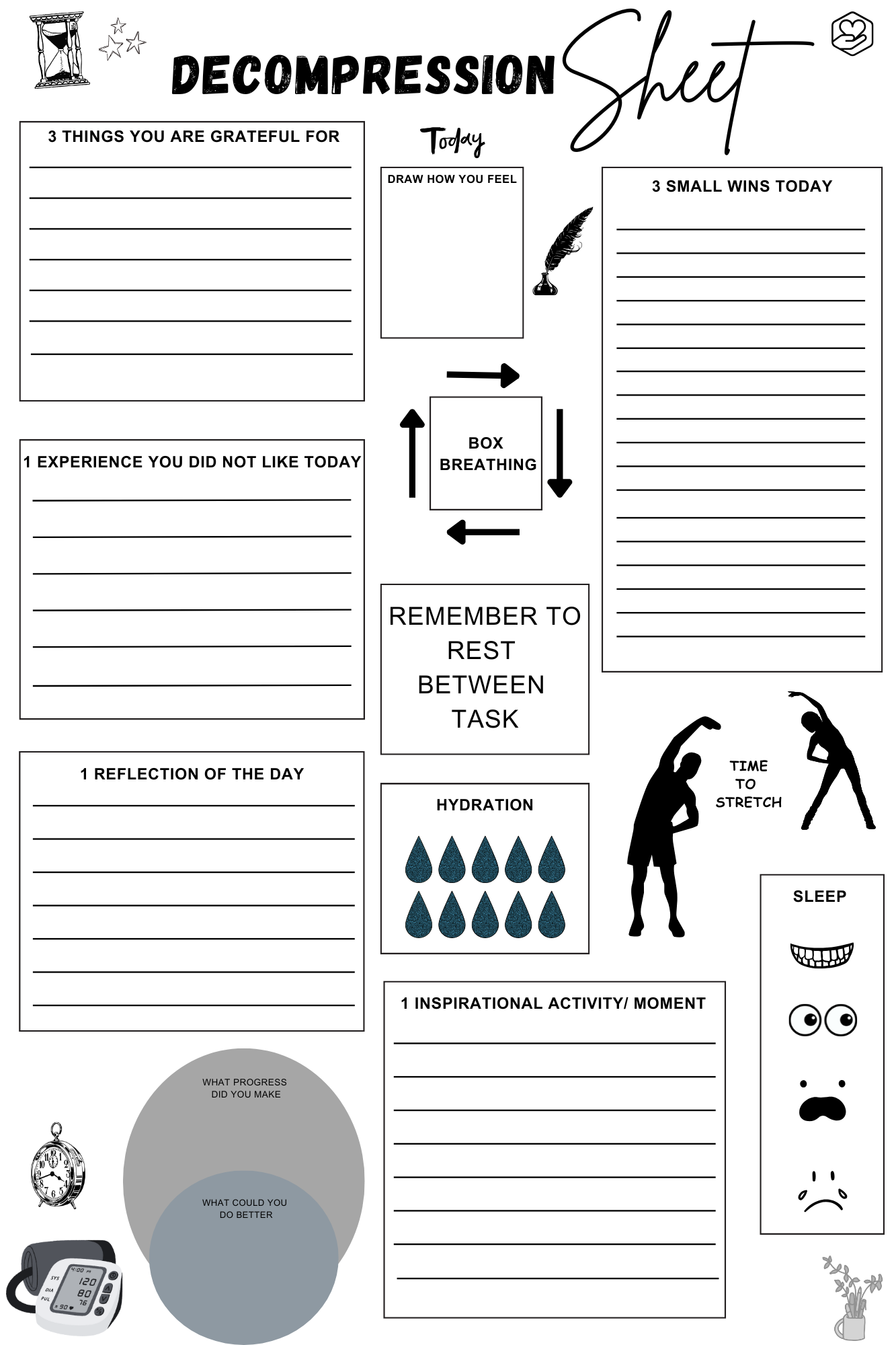 Decompression Worksheets For Mental Reset | Mental Health Reset Sheets | Printable Emotional Release PDF | Stress Relief Journal Pages