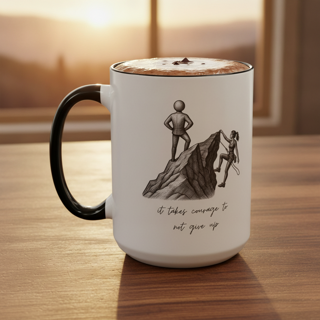 "It Takes Courage To Not Give Up" Coffee Mug – Minimalist Accent Mug (11/15oz)