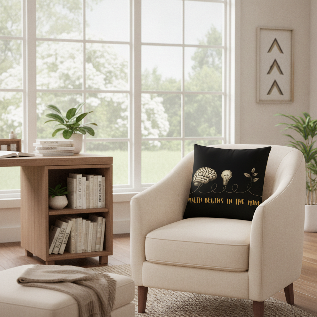 The "Health Begins In The Mind" Throw Pillow