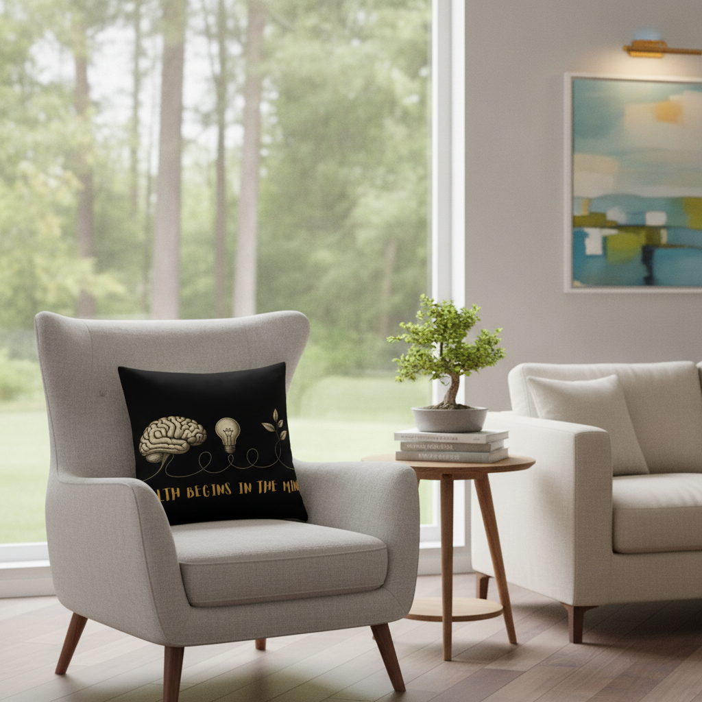 The "Health Begins In The Mind" Throw Pillow
