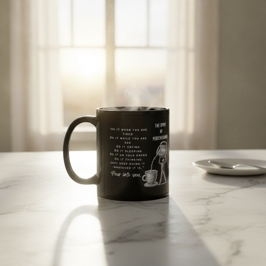 The Spirit of Perseverance - Pour Into You | Motivational Black Coffee Mug (Classic Edition)