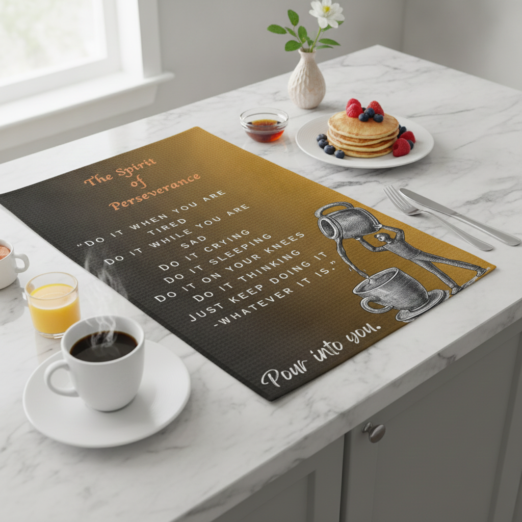 “The Spirit of Perseverance” Microfiber Tea Towel — Inspirational Kitchen Towel with Motivational Quote (Pour Into You)
