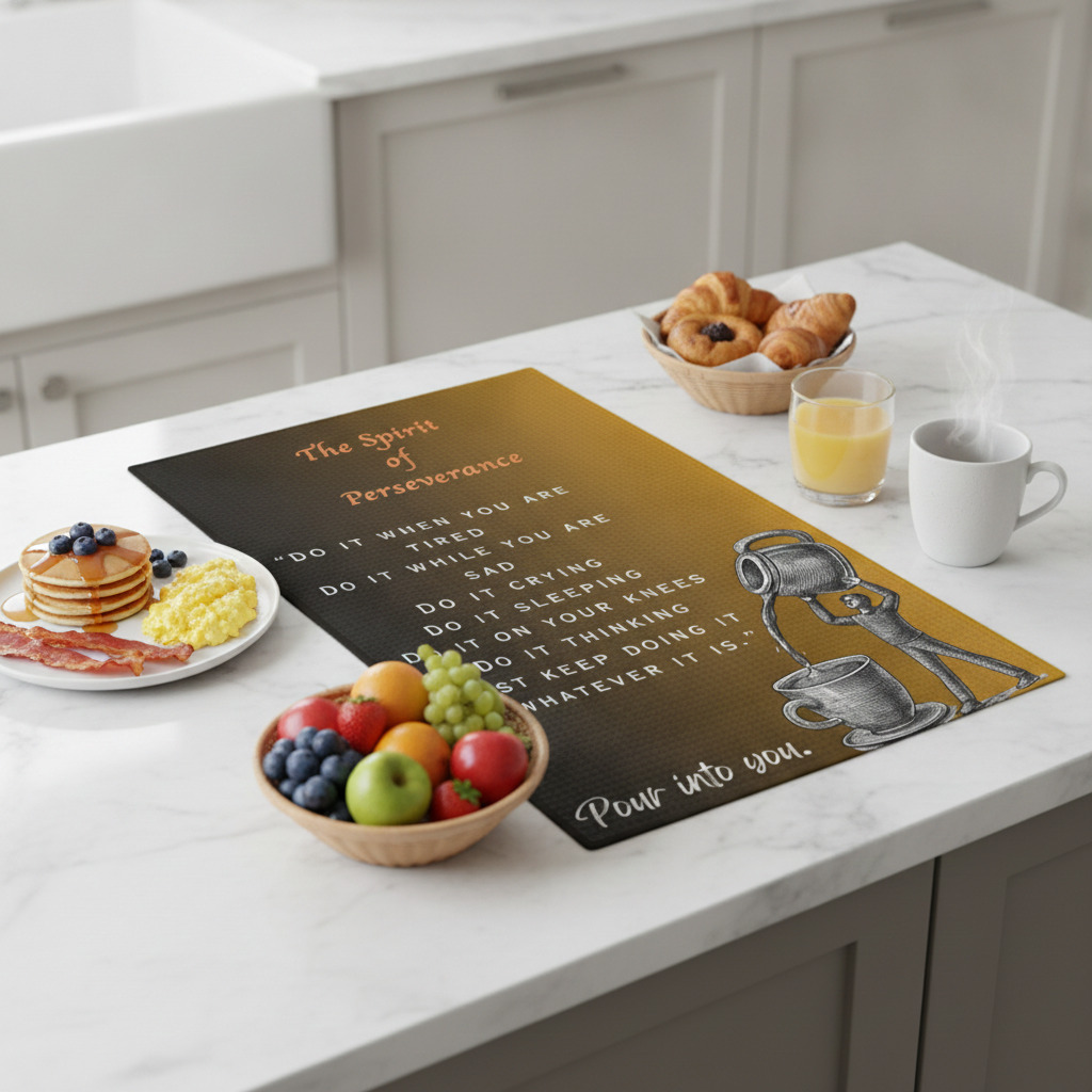 “The Spirit of Perseverance” Microfiber Tea Towel — Inspirational Kitchen Towel with Motivational Quote (Pour Into You)
