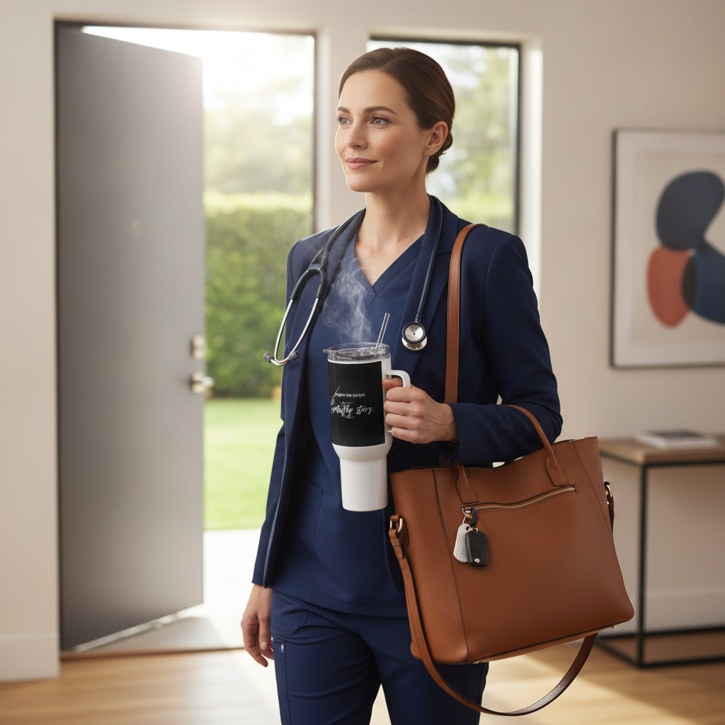 forget the script. write the story. Premium Travel mug with a handle