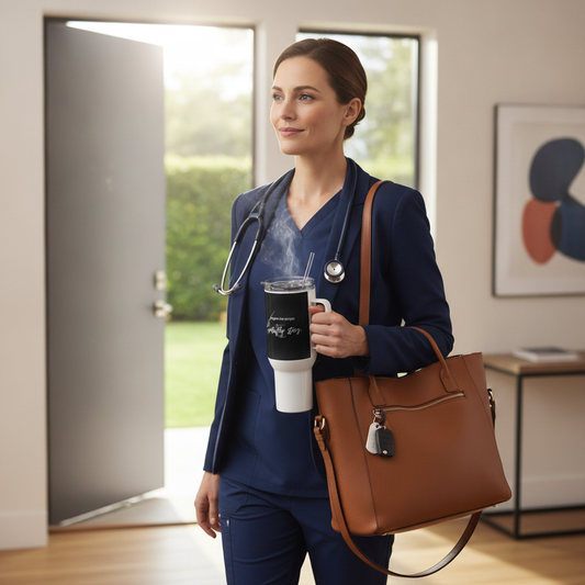 forget the script. write the story. Premium Travel mug with a handle