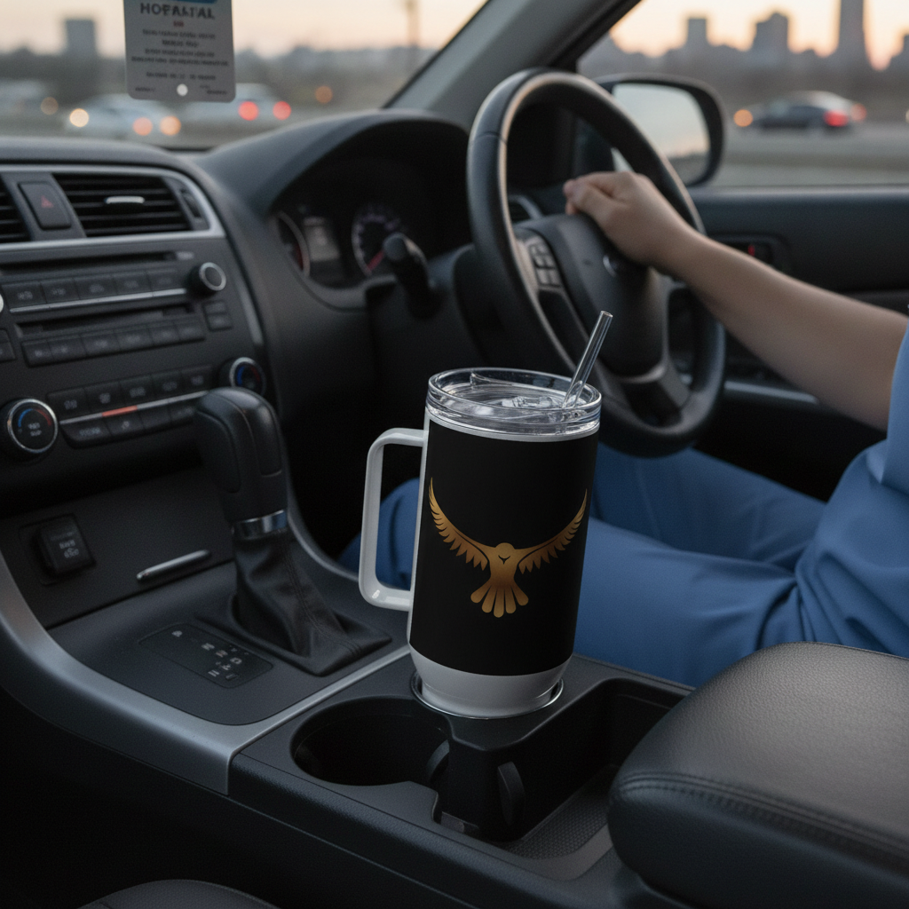 forget the script. write the story. Premium Travel mug with a handle